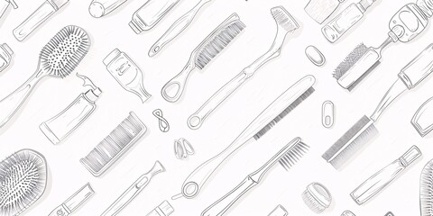 Hand-Drawn Illustration of Hair Care Tools