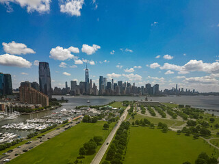 NYC aerial view. New York City skyline. Park and cityscape of Manhattan in USA. New York City NYC...