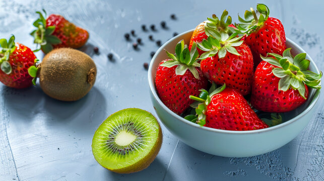 Fresh Strawberries and Kiwi Slices in a Bowl