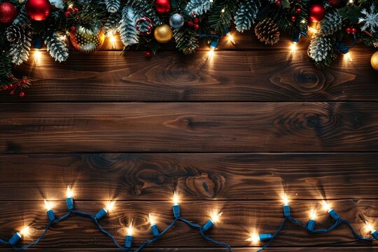 Christmas wooden table holiday background