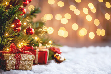Christmas wooden table holiday background