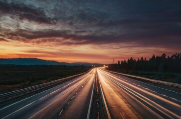 Naklejka premium Empty mountain road at sunset