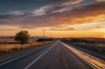 Empty mountain road at sunset