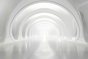 Obraz premium Modern white tunnel with glowing arches, conveying a futuristic and clean design
