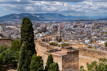 Malaga Gibralfaro Walls. Gibralfaro castle (Castillo de Gibralfaro) was built in 929AD on high hill overlooking Malaga city. Malaga, Andalusia, Spain.