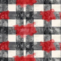 Watercolor cherry red and charcoal gray gingham seamless repeating pattern, minimal pattern, high contrasty 
