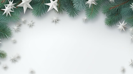Fir Branches and white Stars Christmas Background
