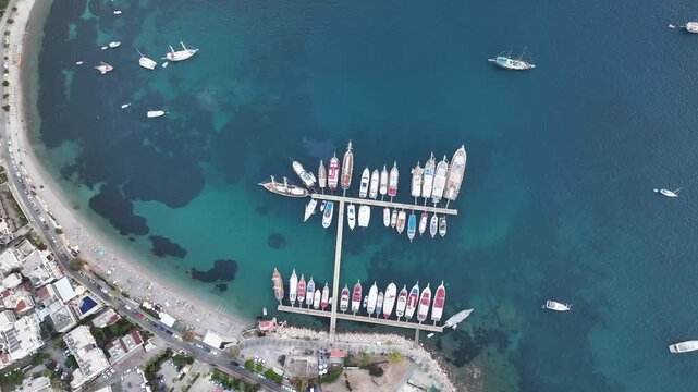 Bodrum Castle and City Streets in the Summer Season Drone Video, Bodrum Mugla, Turkiye (Turkey)

