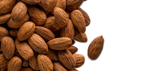 Fototapeta premium Group of nuts almonds close up free white space