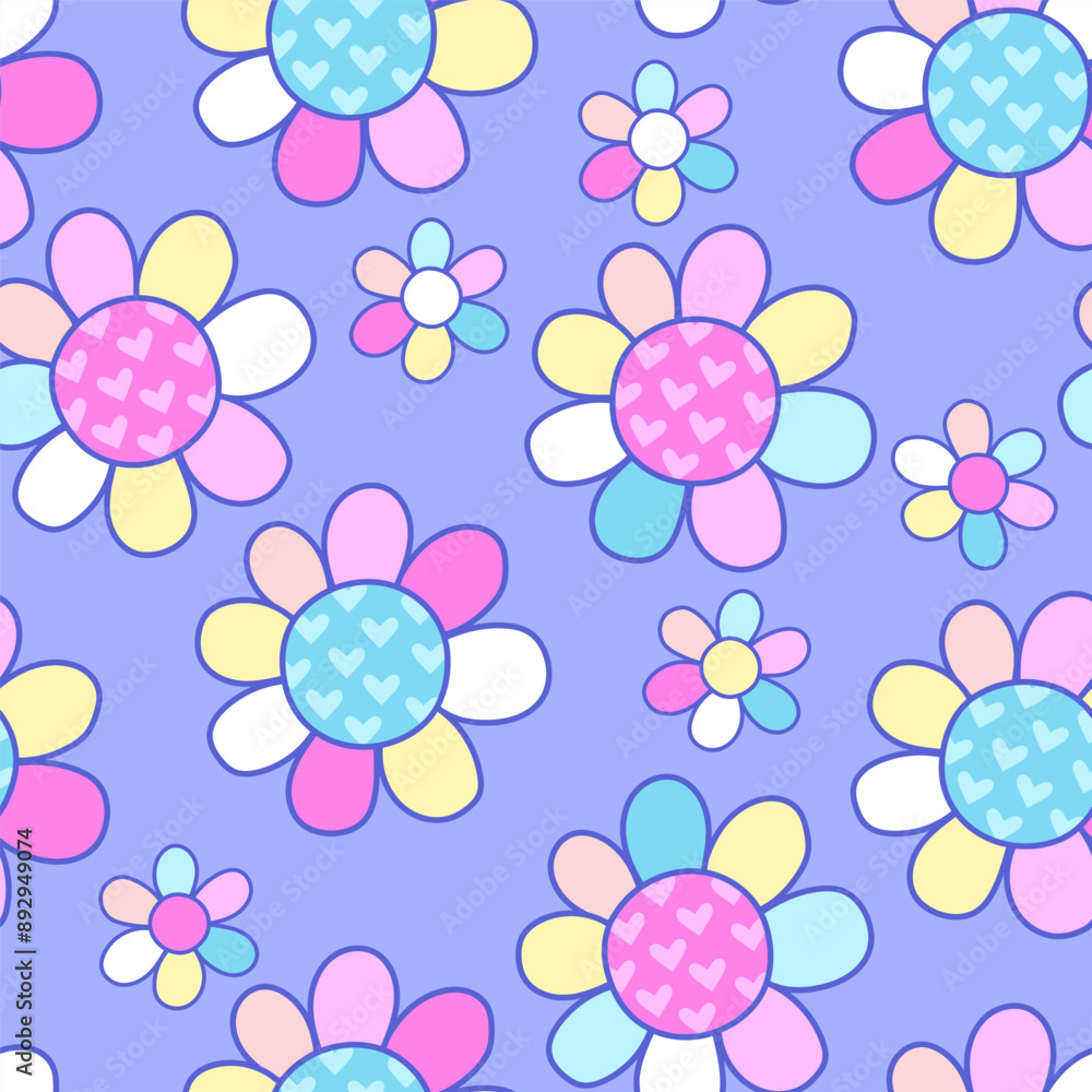 Poster abstract seamless vector pattern of colorful flowers. funny texture background. bright color wallpap