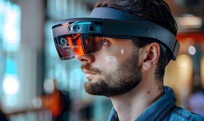 Man Wearing Augmented Reality Glasses