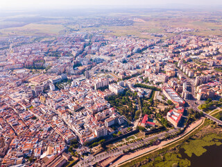 Fototapeta premium Aerial view of center of spanish city Badajos on the border with Portugal