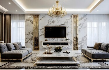 living room interior design. marble decoration.