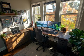 Modern Home Office with a View of Autumn