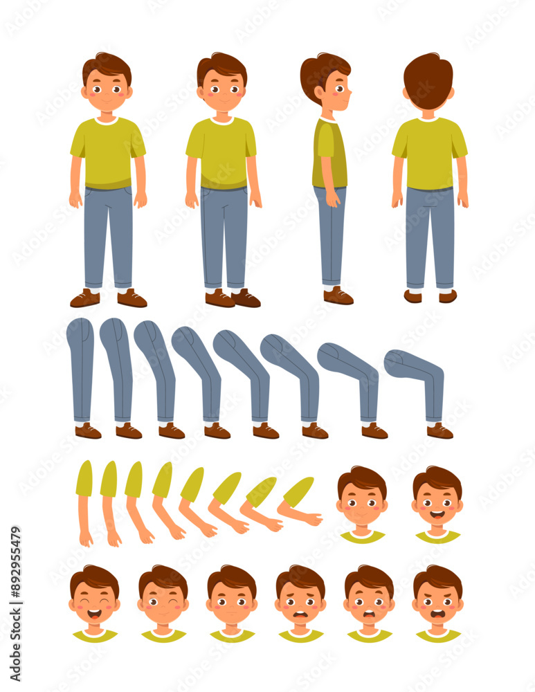 Poster caucasian family constructor set. man in casual clothes. pack of legs, arms and heads. design elemen