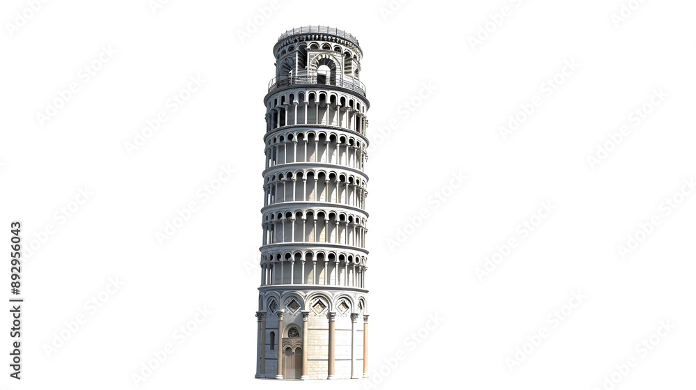 Wall mural leaning tower of pisa in tuscany, italy landmark isolated on transparent background, png file