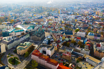 Obraz premium Aerial cityscape of Liberec city in Czech Republic with buildings and streets