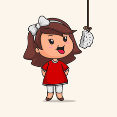 cute girl character cartoon. Indonesian independence day