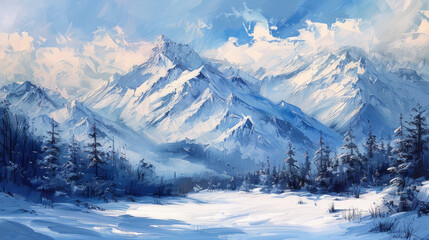 Obraz premium Serene Winter Landscape with Snow-Covered Mountains