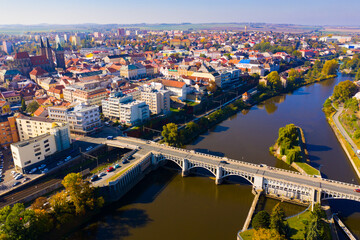 Fototapeta premium Aerial cityscape of small Czech town Kolin
