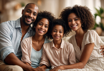 Fototapeta premium black, family, happy, cozy, home, afro, americans