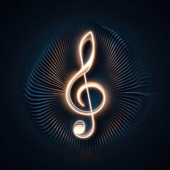 An artistic representation of a glowing treble clef symbolizing music and creativity against a dark background.