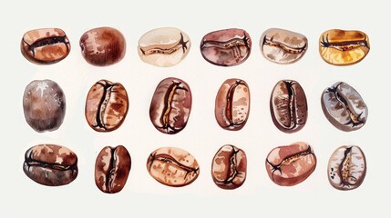 Obraz premium Coffee beans. White background. Watercolor illustrations set