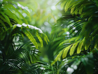 Fototapeta premium Lush Green Jungle Foliage with Sunlight