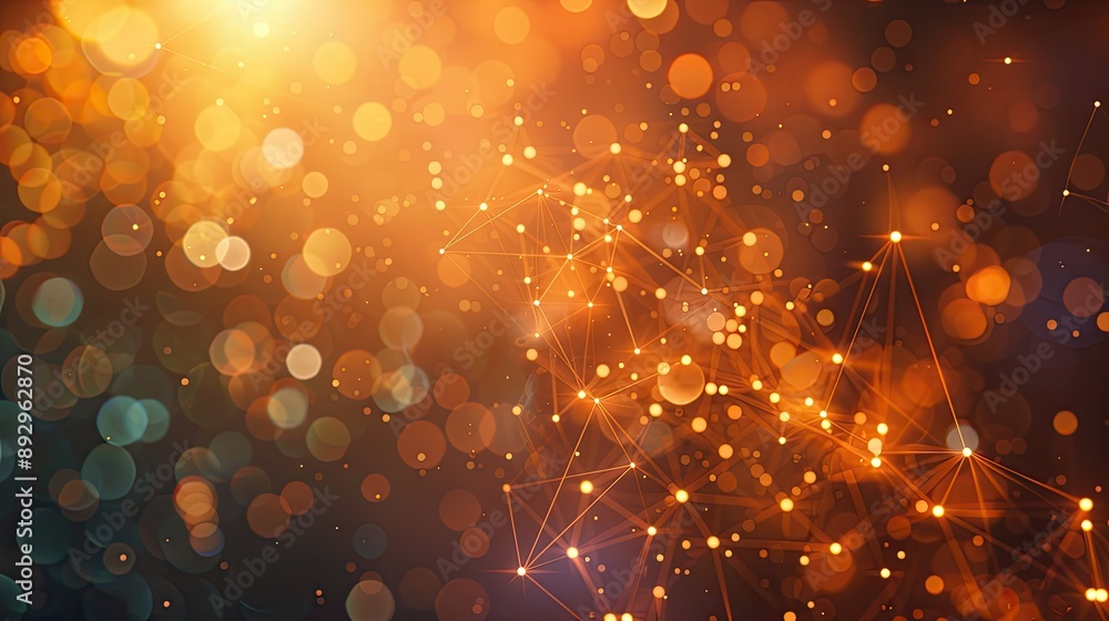 Aufkleber abstract business technology background featuring a network of interconnected nodes and light flares