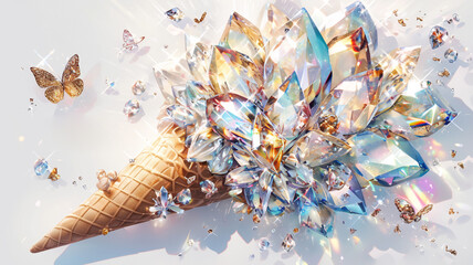 A Dazzling Fusion of Art and Indulgence of Exquisite Crystal Ice Cream Cone. Ideal for use in luxury product promotions, artistic showcases, event invitations, and social media campaigns.
