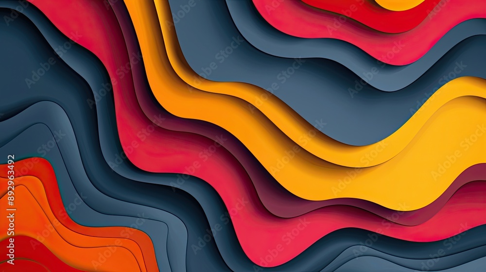 Poster an abstract background design with layered paper cut out effect and bold, contrasting colors