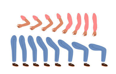 Muslim woman legs and arms set. Feet and hands. Pack of legs in arms. Design elements for creating animations. Religion and culture, ethnicity. Arabic youg girl. Flat vector collection