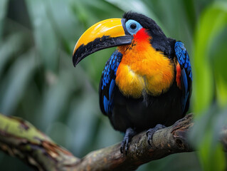 Vibrant Toucan Perched on a Branch in Tropical Forest
