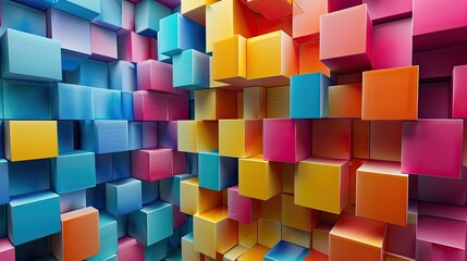 Obraz premium Bright and colorful 3D cubes arranged in a mesmerizing pattern with dynamic shadows and light