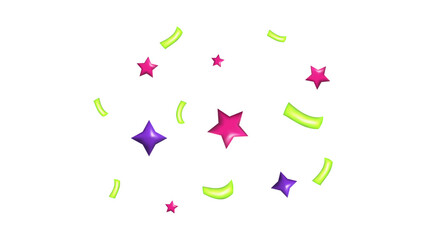 3d Confetti Firecracker Ribbon Paper Element Set. Bright colored figures fly in different directions. Poster design postcard banner web design. Vector.