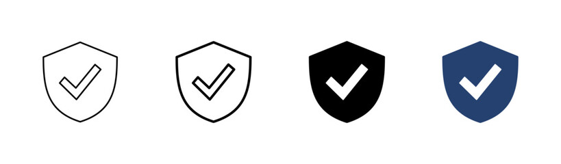 Shield check mark  icon set. Protection approve sign. Safe icon vector