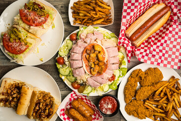fast food flat lay composition