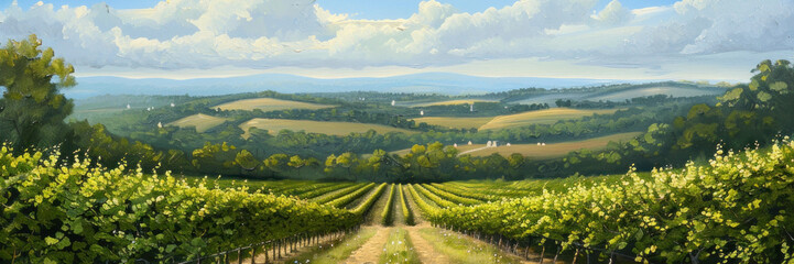 Fototapeta premium Scenic Vineyard Landscape with Rolling Hills