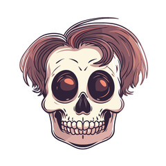 Fototapeta premium Adorable Skull With Tidy Hair, Blending Cuteness And Charm, Cartoon Illustration