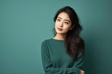 Fototapeta premium woman pointing at something, generative ai