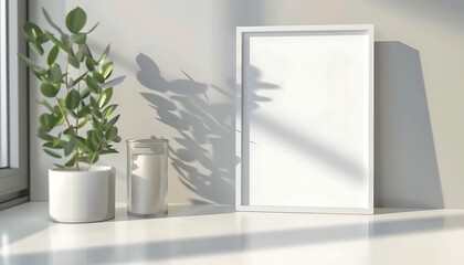 Minimalist Mockup with Frame, Plant, and Candle