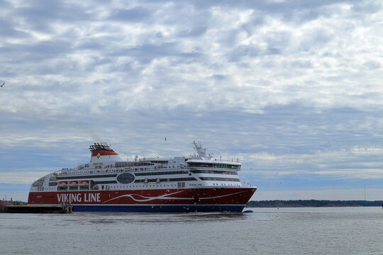Huge ferry ship from Viking Line called XPRS. Baltic sea one summer day in June. 