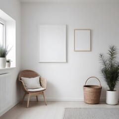 Blank Frames Mockup On Clean White Wall, 3D rendering