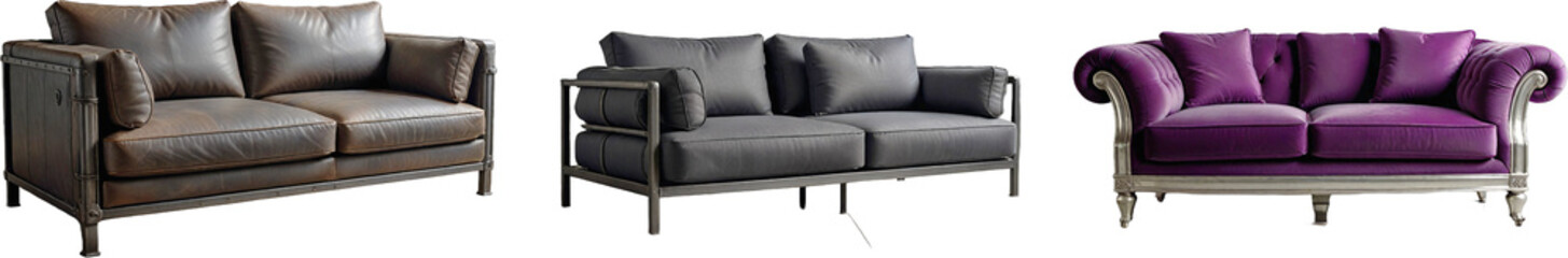 brown, gray, purple sofa realistic on transparent backgrounds