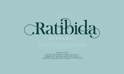 Ratibida swash luxury elegant alphabet letters and numbers. Vintage wedding typography classic serif font decorative vintage retro. creative vector illustration