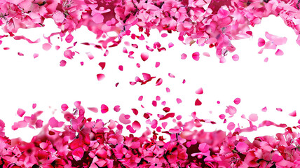 Photo of vibrant pink rose flowers petals falling on transparent background, png file. Petal rain, Wedding celebration, Valentines day card, romantic overlay