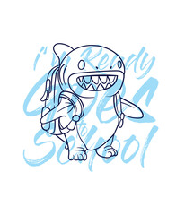 hand drawn monster illustration with text i'm ready goes to school for t-shirt design
