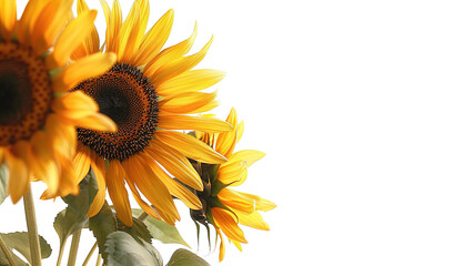 photos of sunflowers, isolated on white background, graphic resource, overlay banner