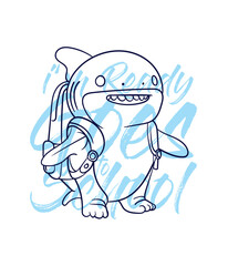 hand drawn monster illustration with text i'm ready goes to school for t-shirt design
