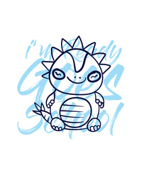 Fototapeta premium hand drawn monster illustration with text i'm ready goes to school for t-shirt design 
